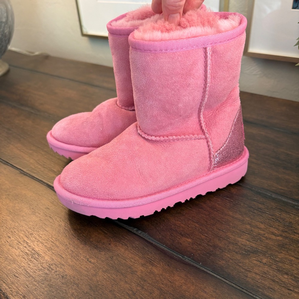 UGG Classic II Toddler 11 Boots Berry Pink Glitz Shearling Pull-On Warm Winter